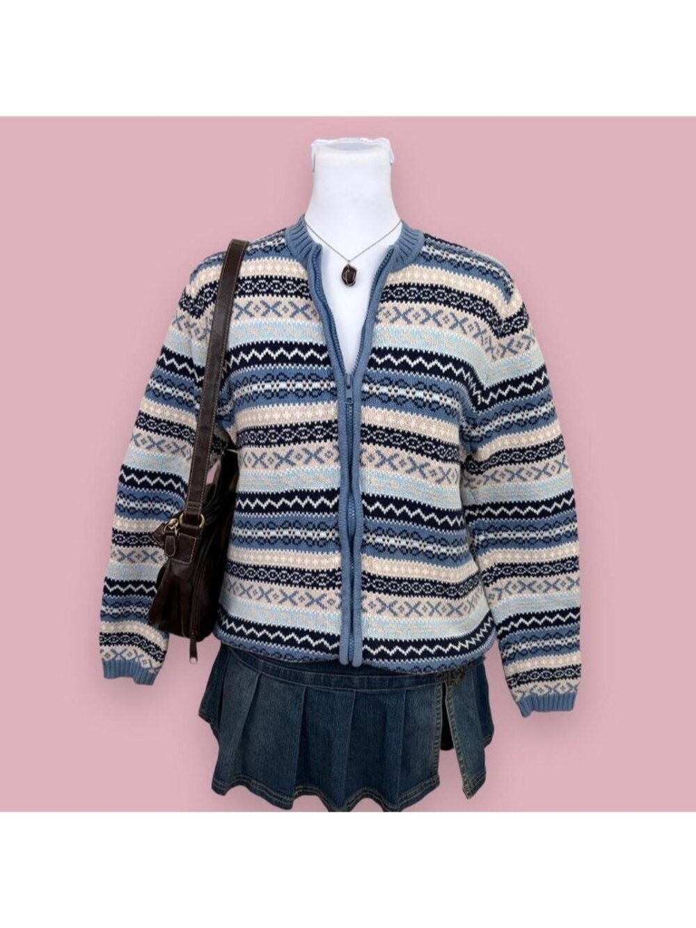 90s striped cottagecore zip cardigan